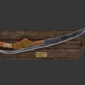 Handcrafted Decorative Knife With Blue Patterned Blade And Wooden Handle On Leather Sheath