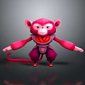 3D Pink Cartoon Monkey Character Model with Purple Outfit and Arms Outstretched