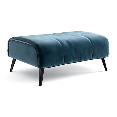 Modern Teal Velvet Ottoman with Black Wooden Legs and Padded Seat for Living Room 3d model