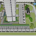 Residential Garden Landscape Design With High Rise Building Surrounding Greenery Trees And Parking Spaces
