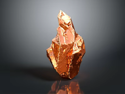 Natural Copper Ore Crystal With Metallic Luster Surface Against Dark Background And Base Reflection 3d model