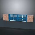 Blue Metal Gate With Brick Wall Sides For Home Entrance Design