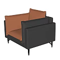 Modern Style Single Sofa With Black Frame And Brown Leather Cushions 3d model