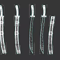 Four Bladed Weapons with Black White Red Blades and Black Handles Sheaths