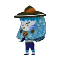 Traditional Doll With Brown Green Hat Blue Cloak And Snowflake Flower Patterns