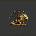 Game Movie Mythical Dragon Character with Golden Scales Wings and Clawed Feet on Rocky Base