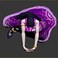 Elegant Female Character In Purple Dress With Skull Patterns Holding Heart Shaped Object