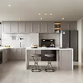 Modern Kitchen Interior With Gray Cabinets White Countertop Center Island And Stools
