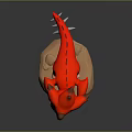3D Character Model Of Red Dragon Creature With Horns Sharp Claws And Stone Base