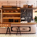 Café Interior Design With Counter Pastry Display Menu Board Stools And Warm Lighting 3d model