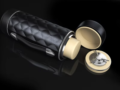 Premium Leather Quilted Insulated Cup With Open Lid And Inner Lid Design 3d model