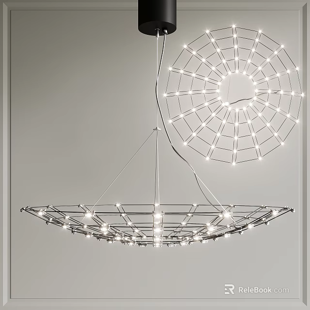 Modern Metal Chandelier With Web Like Circular Frame And Bright LED Lighting 3d model