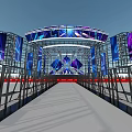 Futuristic Event Stage With Large Screens Blue Purple Lighting Metal Frames And Central Platform Design