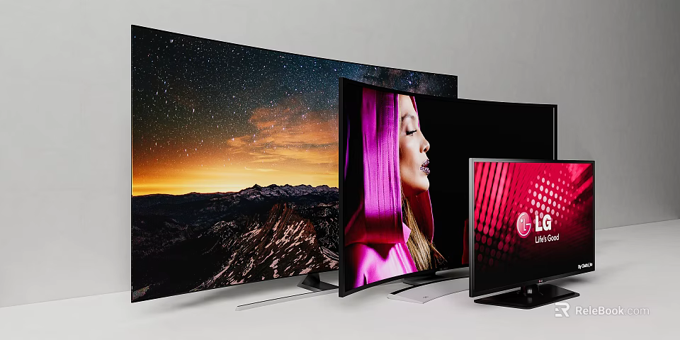 LG Curved OLED TVs Display Starry Sky Mountain Portrait And Red Background 3d model 