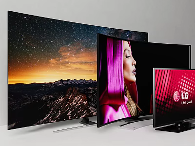 LG Curved OLED TVs Display Starry Sky Mountain Portrait And Red Background 3d model