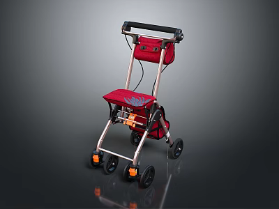 Red Mobility Walker With Seat Storage Bag Ergonomic Handle And Stable Wheels 3d model