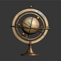 Vintage Globe Decorative Piece with Bronze Stand and Metal Rings