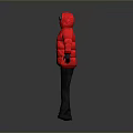 Red Hooded Down Jacket With Goggles Dark Pants And Black Gloves