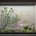 Scenic Feature Wall with Square Cutouts Colored Lights Wooden Ceiling and Green Plants