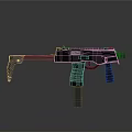 Black Tactical Submachine Gun Design With Folding Stock And Rail System