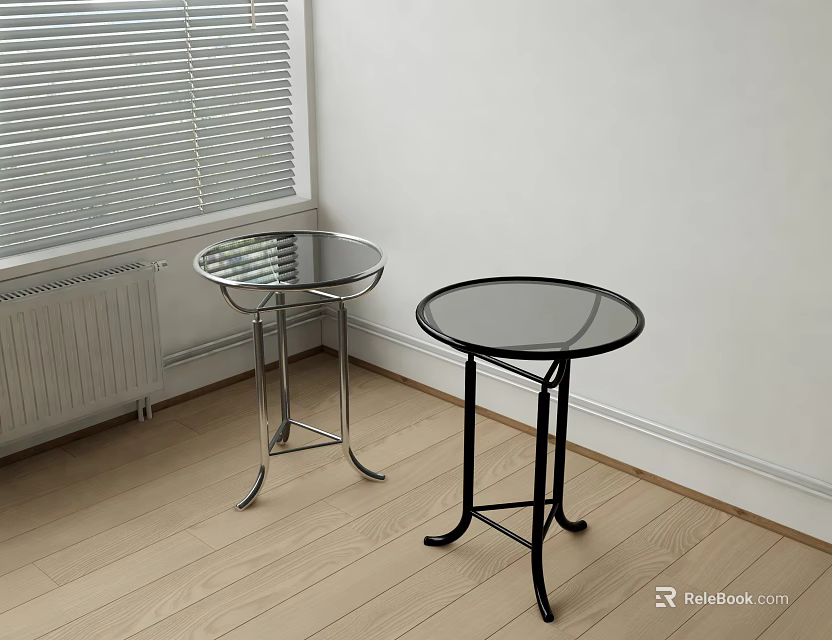 Two Modern Side Tables With Glass Tops And Silver Black Metal Frames In Room Corner 3d model 