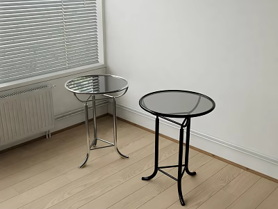 Two Modern Side Tables With Glass Tops And Silver Black Metal Frames In Room Corner 3d model