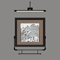 Framed Abstract Black and White Painting With Mountain Lines For Interior Decor
