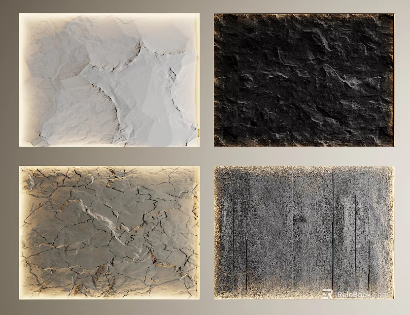 Rough Textured Background Wall With Stone Cracked Surface And Wood Grain Design 3d model 