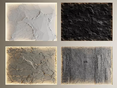 Rough Textured Background Wall With Stone Cracked Surface And Wood Grain Design 3d model