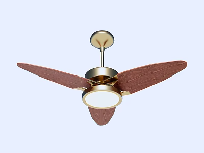 Stylish Ceiling Fan With Wooden Blades Golden Base And Built In Light 3d model