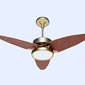 Stylish Ceiling Fan With Wooden Blades Golden Base And Built In Light