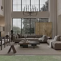 Modern Spacious Open Plan Living And Dining Room With High Ceiling And Large Floor Windows