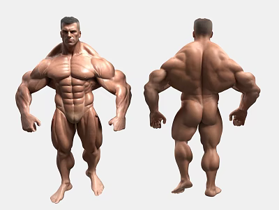 Muscular Man Bodybuilder Front and Back View With Defined Physique 3d model Muscular Man Bodybuilder Front and Back View With Defined Physique 3d model