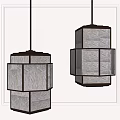 Two Modern Textured Square Pendant Lights With Layered Design And Gold Accents