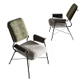 Modern Accent Chair with Green and Gray Upholstered Fabric Black Metal Frame Armrests