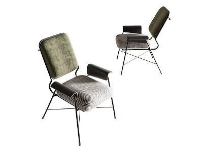 Modern Accent Chair with Green and Gray Upholstered Fabric Black Metal Frame Armrests 3d model