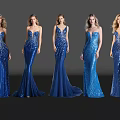 Two Women Models In Blue Sequin Dresses With Different Styles And Poses