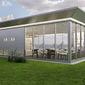 Sleek Modern Real Estate Sales Office With Glass Facade And Professional Property Display Area