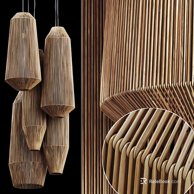Modern Wooden Chandelier With Striped Layered Structure And Natural Warm Design 3d model 