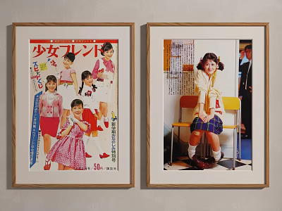 Framed Figure Paintings Featuring Young Girls with Magazine Style and Chair Sitting Scenes on Wall 3d model