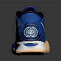 Blue High Top Nike Basketball Shoes With Knit Upper And Orange Rubber Sole