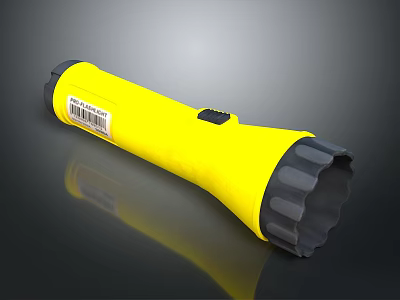 Bright Yellow Flashlight With Black Grip And Barcode Label For Daily Use 3d model