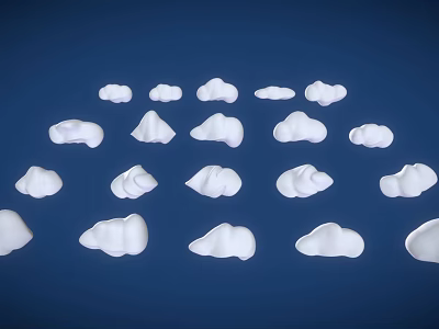 Multiple White Cloud Shaped Objects Arranged On Blue Background 3d model