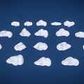 Multiple White Cloud Shaped Objects Arranged On Blue Background 3d model