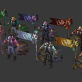 Male Warrior Game Character With Large Battle Hammer Red Eyes And Skull Banner