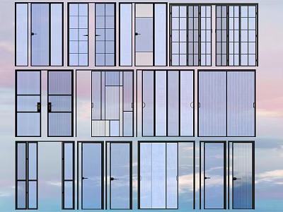 Various Hinged Door Designs With Glass Panels And Modern Frame Styles For Home Use 3d model