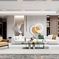 Modern Living And Dining Room Interior With White Sofa Round Decor Green Plants And Bookshelves