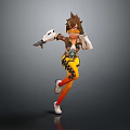 Overwatch Game Character Tracer In Dynamic Stance With Gear And Outfit