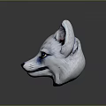 White Fur Fox Creature Character Head 3D Model With Blue Eyes