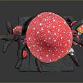 Cartoon Scene Featuring Mushroom House With Pink Spotted Cap Tree Trunk And Colorful Small Mushrooms